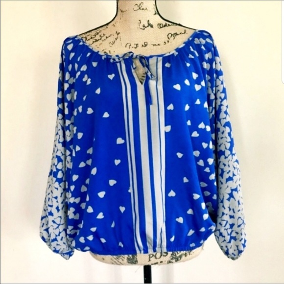 Express Tops - Express Dolman Sleeve Heart Print BoHo Top